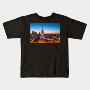 Warsaw city center at dusk Kids T-Shirt